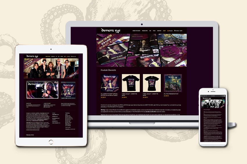 Website (responsive) für die CD "Under The Neon" von Demon's Eye